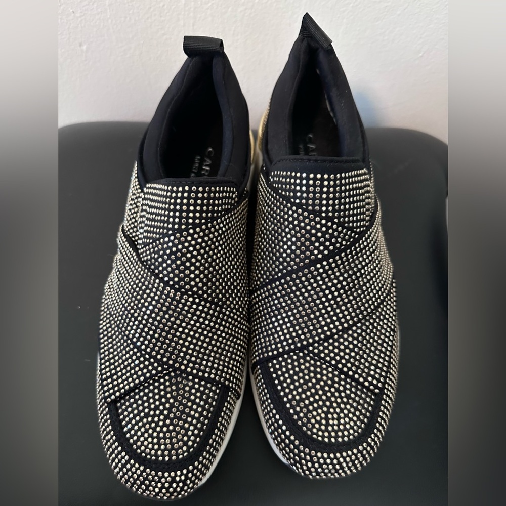Kurt Geiger Black and Gold Sneakers with Crystal Accents